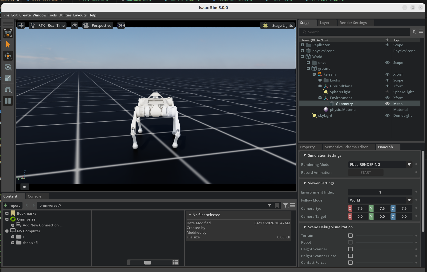 Quadruped model in Isaac Sim